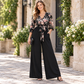 📢🎉50%Rabatt!!!🛍️✨Elegante Jumpsuit mit Blumenprint, Wickel-V-Ausschnitt, weitem Bein, Taillenschnürung und gekräuselten 3/4-Ärmeln