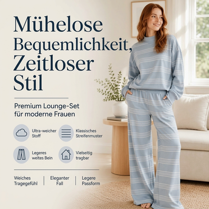 📢🎉50%Rabatt!!!🛍️🌟Damen-Streifenmotte-Mock-Neck-Top & Wide-Leg-Hosen-Set