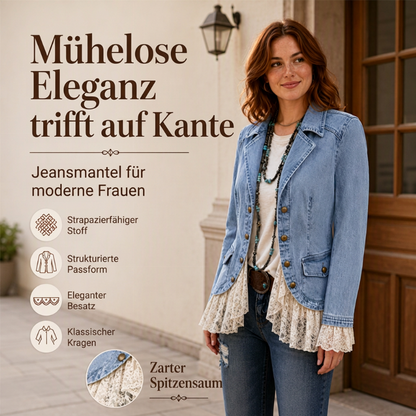 Damen Jeansjacke mit Spitzenabschluss und Reverskragen