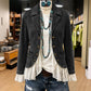 Damen Jeansjacke mit Spitzenabschluss und Reverskragen