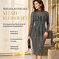 📢🎉50%Rabatt!!!🛍️✨2-Teiler Damen Kleid Set mit langärmligem, meshartigem und kettenbedrucktem Bodycon Midikleid und Unterkleid