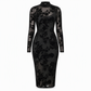 📢🎉50%Rabatt!!!🛍️✨2-Teiler Damen Kleid Set mit langärmligem, meshartigem und kettenbedrucktem Bodycon Midikleid und Unterkleid