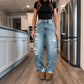 🎁Neu eingetroffen: 50% Rabatt + Gratis Versand!🎁 Damen Schicke Distressed Denim Weites Bein Hose