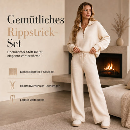 2-teiliges Damen-Set aus Strickpullover und weit geschnittenen Hosen