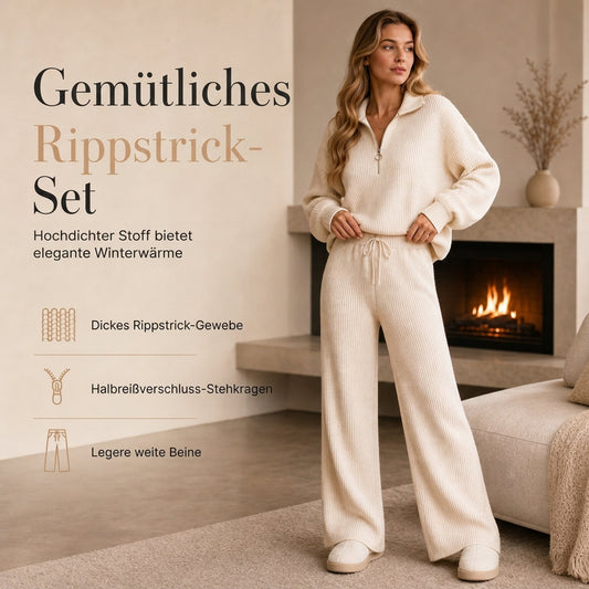 2-teiliges Damen-Set aus Strickpullover und weit geschnittenen Hosen