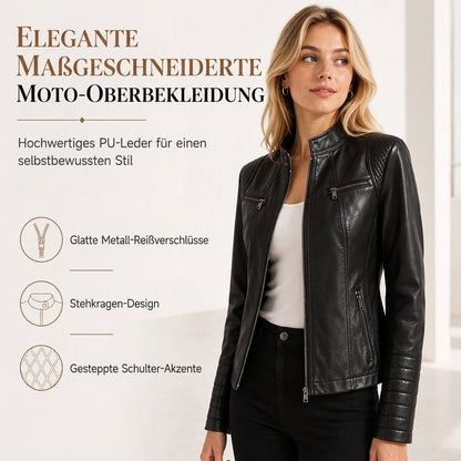 Leichte Damen-Bikerjacke aus Kunstleder, kurze Motorradmantel für Frühling und Herbst