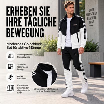 Herren Farbblock-Reißverschlussjacke und Kordelhosen-Set