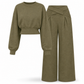 Lockerer sportlicher Herbst-Winter-Zweiteiler aus langärmligem T-Shirt und weitem Cross-Waist-Hosen