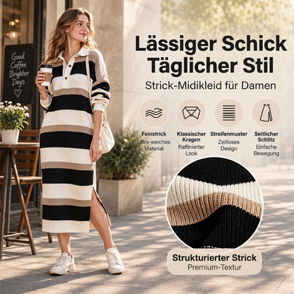 ✨Begrenzter Vorrat verfügbar, nicht verpassen!🔥🔥Damen Gestreifter Pulloverkleid mit Kragen