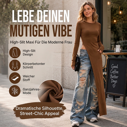 🥳Über 10.000 positive Bewertungen! 50% Rabatt!🥳 Damen schickes asymmetrisches Langarmshirt mit hohem Schlitz