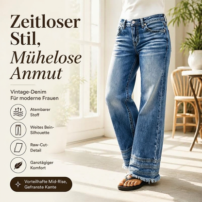 Damen Vintage Weitbeinjeans mit Rohem Saum