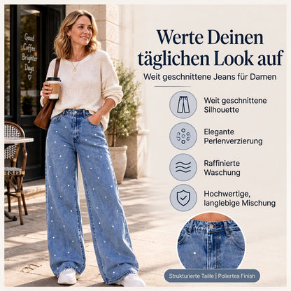 Weit geschnittene Damenjeans mit Perlenverzierung