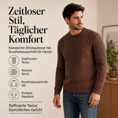 Lässiger Herren-Strickpullover mit Zopfstrickmuster und Rundhalsausschnitt