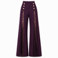 🔥Beliebtes Produkt ！✨Damen High-Waist-Hose mit Spitzeneinsatz, weitem Bein und dekorativen Goldknöpfen