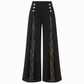 🔥Beliebtes Produkt ！✨Damen High-Waist-Hose mit Spitzeneinsatz, weitem Bein und dekorativen Goldknöpfen