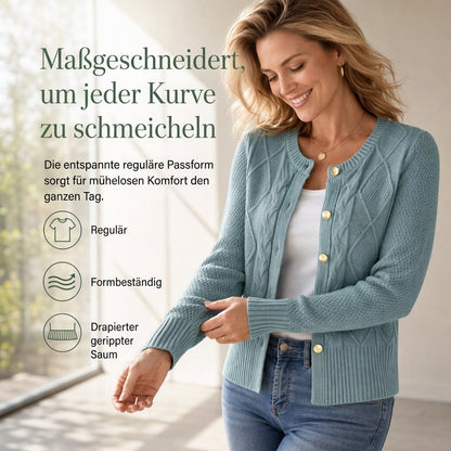 💥Jetzt stark nachgefragt! Nur wenig übrig!💥Zopfstrick-Strickjacke mit Rundhalsausschnitt und goldenen Knöpfen
