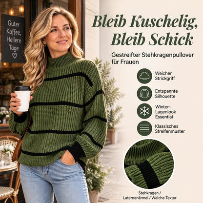 📦 Täglich 500+ Pakete versendet! Damen-Strickpullover mit Streifen und Schalkragen