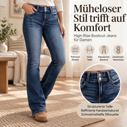 Damen Bootcut-Jeans mit Doppelknopf und hohem Bund