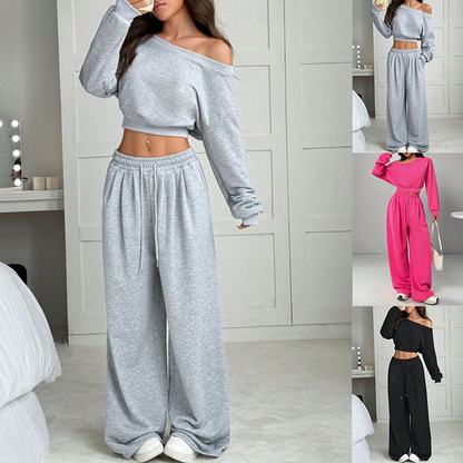 Damen-Trägersweatshirt & Weites Beinhosen-Set