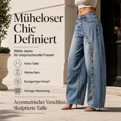 Damen Vintage Weite-Jeans mit seitlichen Knöpfen