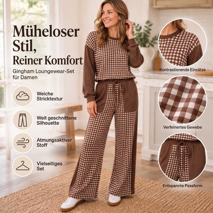 ⚡Flash-Sale!⚡ Damen Karomix Langarmoberteil & Weithosen Set