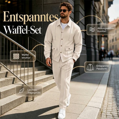 🚨Fast ausverkauft!🚨 Herren-Set aus Waffelstrick-Cardigan-Jacke und Hose