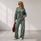 Damen-Strickpullover mit Rundhalsausschnitt und Hosen mit weitem Bein