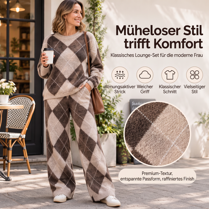 Damen Argyle Strickpullover & Hosen mit weitem Bein Set