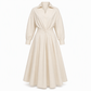 Elegantes Damen Baumwoll-Leinenschrankfarbenes Hemdkleid mit Umlegekragen, elastischer Taille und ausgestellter Schwingsaum