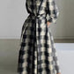 Elegantes Damen Baumwoll-Leinenschrankfarbenes Hemdkleid mit Umlegekragen, elastischer Taille und ausgestellter Schwingsaum