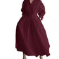 Elegantes Damen Baumwoll-Leinenschrankfarbenes Hemdkleid mit Umlegekragen, elastischer Taille und ausgestellter Schwingsaum