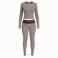 ⏰Beliebt und bald ausverkauft!⏰ Damen Streifen Color Block Rundhals Langarm Oberteil und Hose Slim Fit Freizeit Loungewear Trainingsset