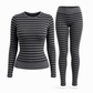 ⏰Beliebt und bald ausverkauft!⏰ Damen Streifen Color Block Rundhals Langarm Oberteil und Hose Slim Fit Freizeit Loungewear Trainingsset