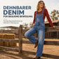 Damen dehnbare Jeans-Latzhose mit weitem Bein und verstellbaren Trägern