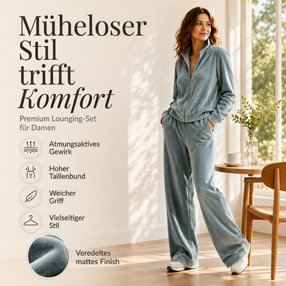 Damen Zweiteiler aus Kunstwildleder mit Reißverschlussjacke und Hose