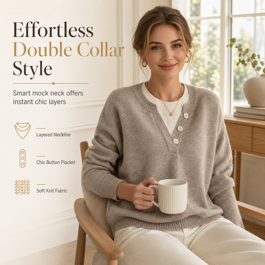 📢🎉🛍️✨Lässiger zweiteiliger Strickpullover mit V-Ausschnitt und Knopfdetails