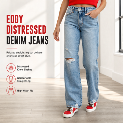 📢🎉50%Rabatt!!!🛍️✨Damen Jeans mit hohem Bund, ausgefranst und Wide-Leg