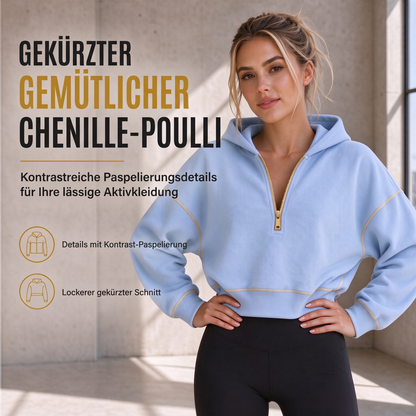 📢🎉50%Rabatt!!!🛍️✨Damen-Kurzformatiges Hoodie mit Reißverschluss und Kontrastbesatz, langärmelig,Sweatshirt für Herbst und Winter