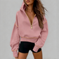 📢🎉50%Rabatt!!!🛍️✨Damen-Kurzformatiges Hoodie mit Reißverschluss und Kontrastbesatz, langärmelig,Sweatshirt für Herbst und Winter