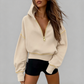 📢🎉50%Rabatt!!!🛍️✨Damen-Kurzformatiges Hoodie mit Reißverschluss und Kontrastbesatz, langärmelig,Sweatshirt für Herbst und Winter