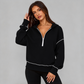 📢🎉50%Rabatt!!!🛍️✨Damen-Kurzformatiges Hoodie mit Reißverschluss und Kontrastbesatz, langärmelig,Sweatshirt für Herbst und Winter