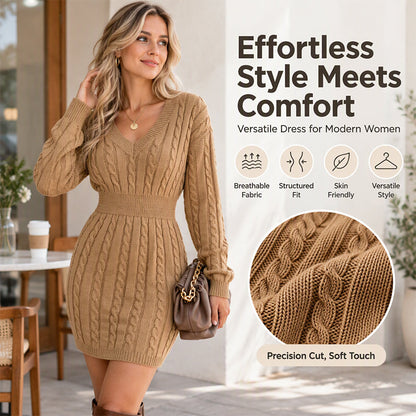 🔥Heiß begehrt! Jetzt sichern!🔥Elegantes Damen-Strickkleid mit Zopfmuster und figurbetontem Schnitt