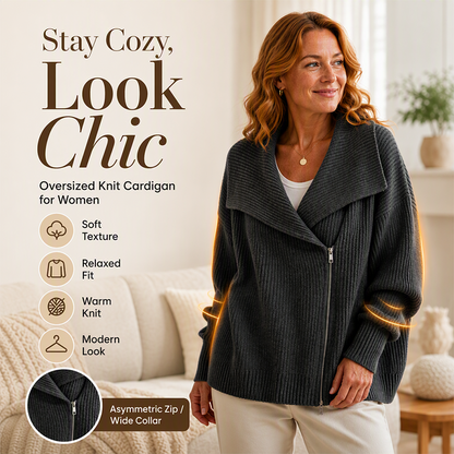 🔥Bestseller + 50% Rabatt!🔥 ✨ Schicke, asymmetrische Damen-Strickjacke mit Reißverschluss