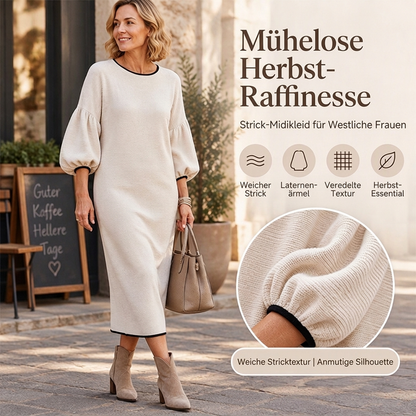 Damen Midikleid aus strukturiertem Strick mit Puffärmeln