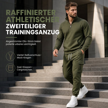 🥳Bestseller zurück! Jetzt kaufen!🥳 Herren 2-Teiler Halbzip-Sweatshirt und Cargojogginghose Trainingsanzug-Set