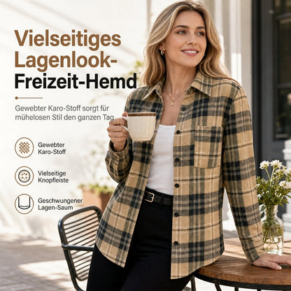 🔥Heute ein Muss! Nicht verpassen!🔥 Damen Karo Langarm Knopfleiste Freizeithemd mit Brusttasche