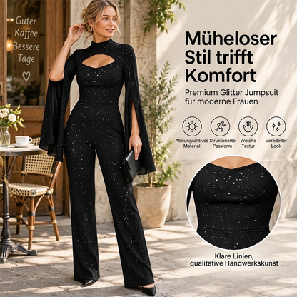 Damen funkelnder Glitzer-Cape-Ärmel-Jumpsuit