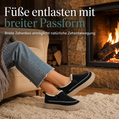 Damen Slip-On Winterschneestiefel – Warm, Bequem, Rutschfest, Weit geschnittene Winter Baumwollschuhe