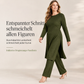 💥Nur wenig übrig!💥 Zweiteiliges Set für Damen aus Rippstrick: Langarm-Tunika mit hohem Schlitz und Hose