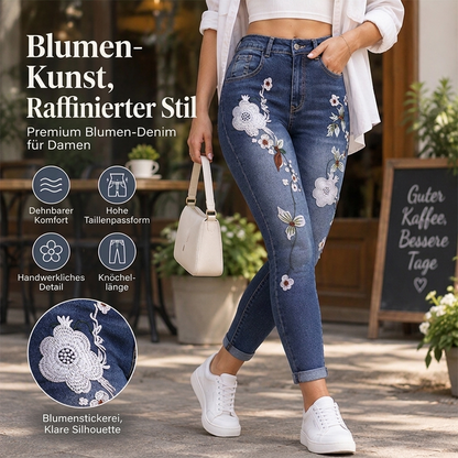 📢Kundenliebling + 50% Rabatt!📢 Dehnbare Jeans mit floraler Stickerei und eng anliegender Passform für Damen